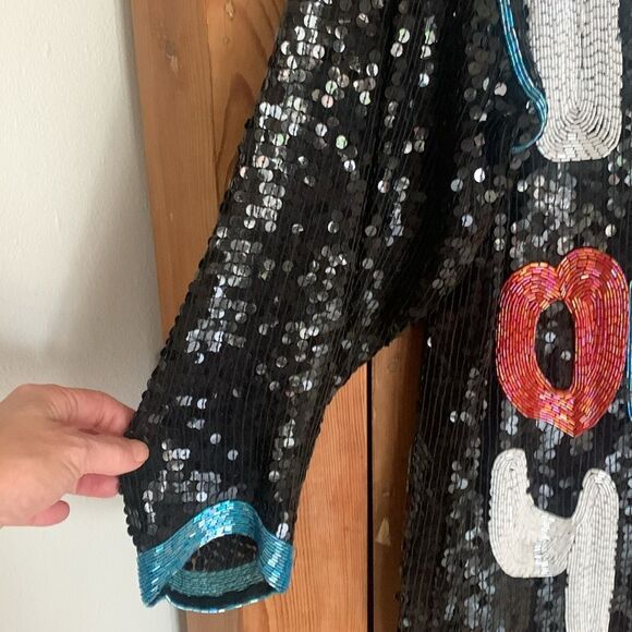 Vintage 80’s I ‘Love You Very Much’ sequined and beaded pullover blouse - Picture 5 of 10